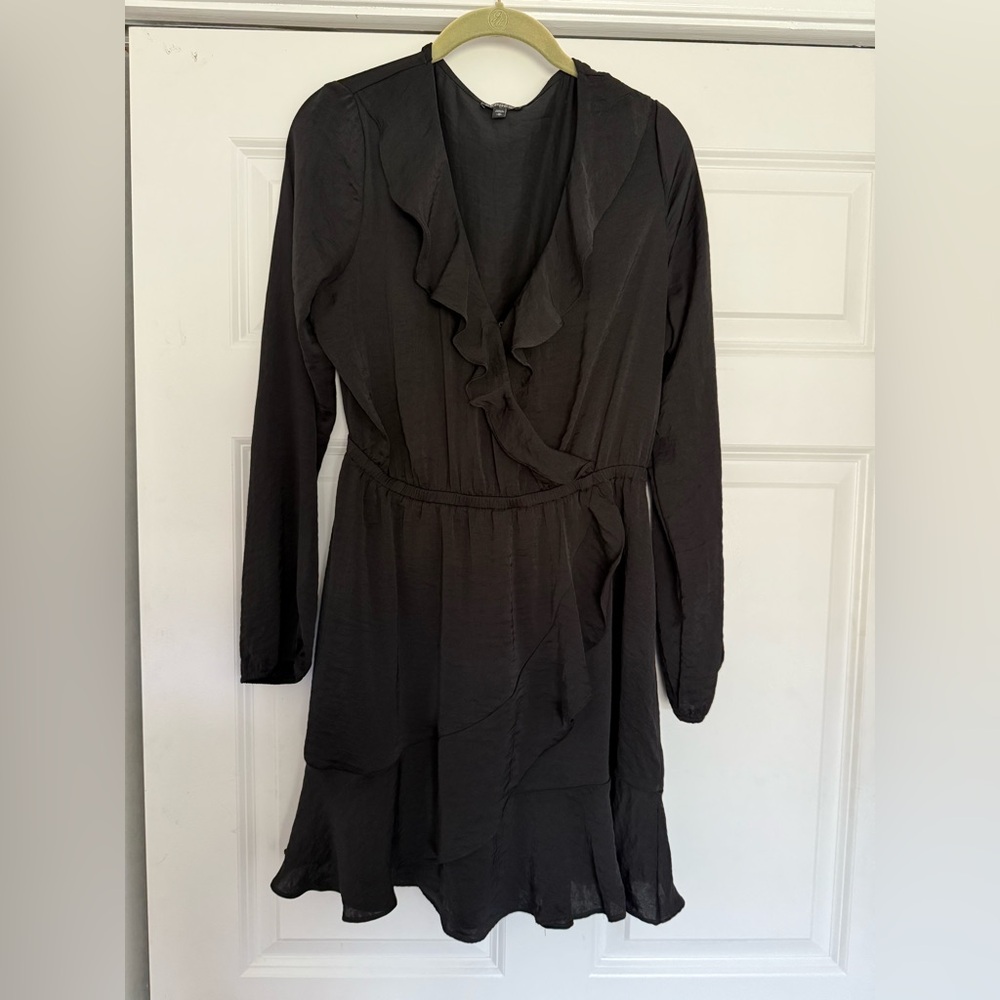 Express Long Sleeve Black Ruffle Dress with Elastic waist